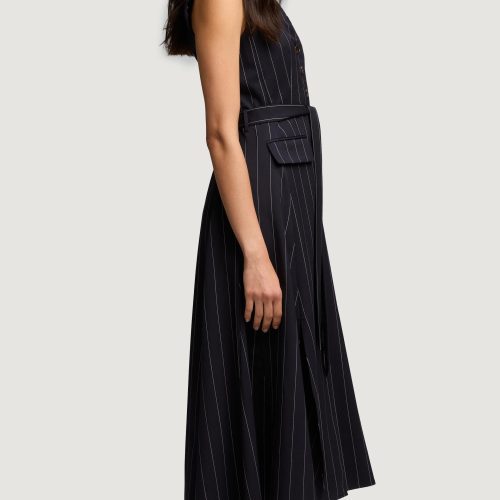 75 Vest Dress in Stretch Wool Navy Pinstripe 4303