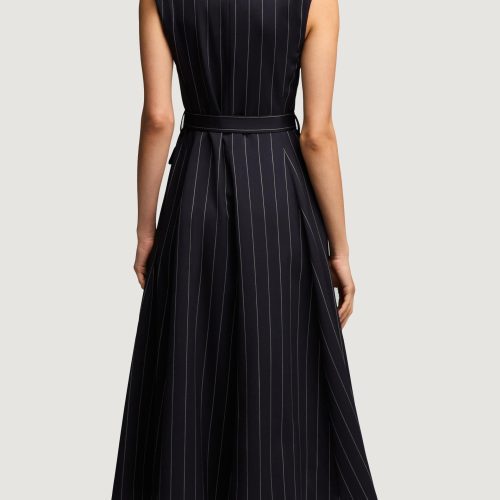 75 Vest Dress in Stretch Wool Navy Pinstripe 4313