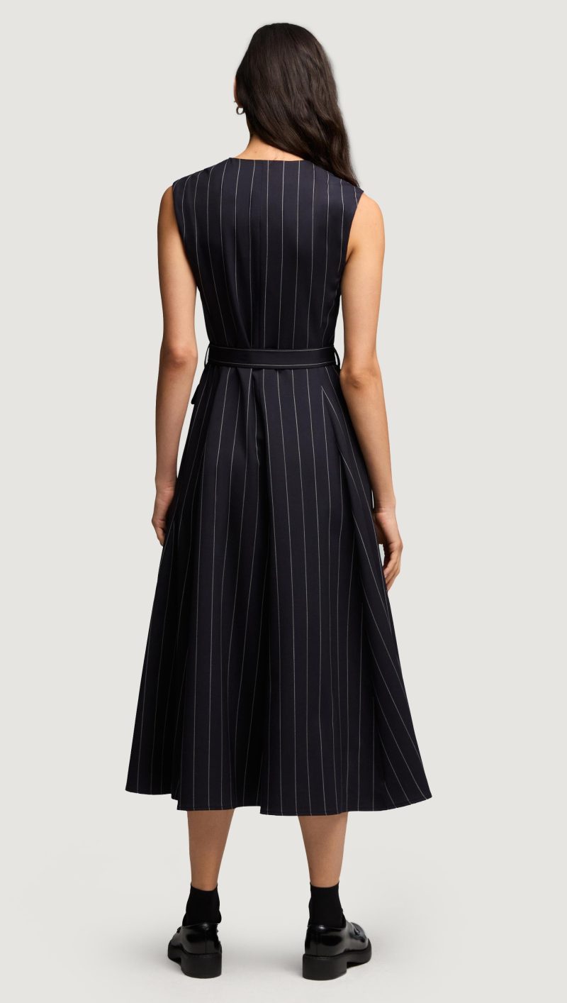 75 Vest Dress in Stretch Wool Navy Pinstripe 4313