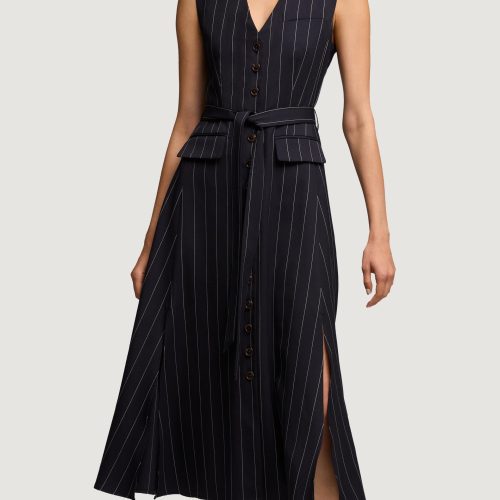 75 Vest Dress in Stretch Wool Navy Pinstripe 4333