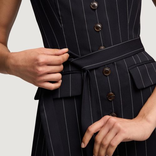 75 Vest Dress in Stretch Wool Navy Pinstripe 4340