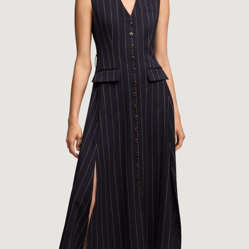 75 Vest Dress in Stretch Wool Navy Pinstripe 4352