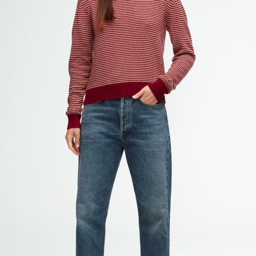 83 Striped Crewneck Camel Merlot 0386