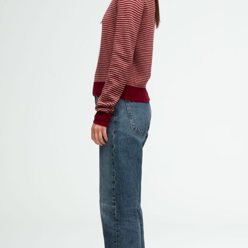 83 Striped Crewneck Camel Merlot 0404