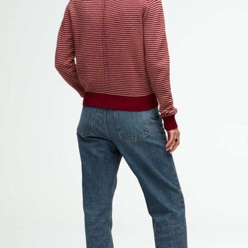 83 Striped Crewneck Camel Merlot 0412