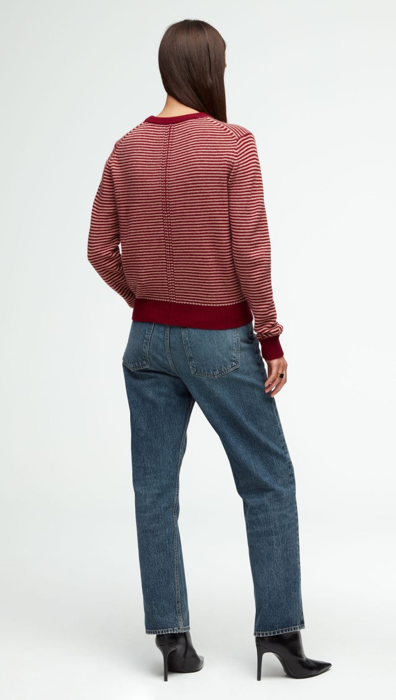 83 Striped Crewneck Camel Merlot 0412