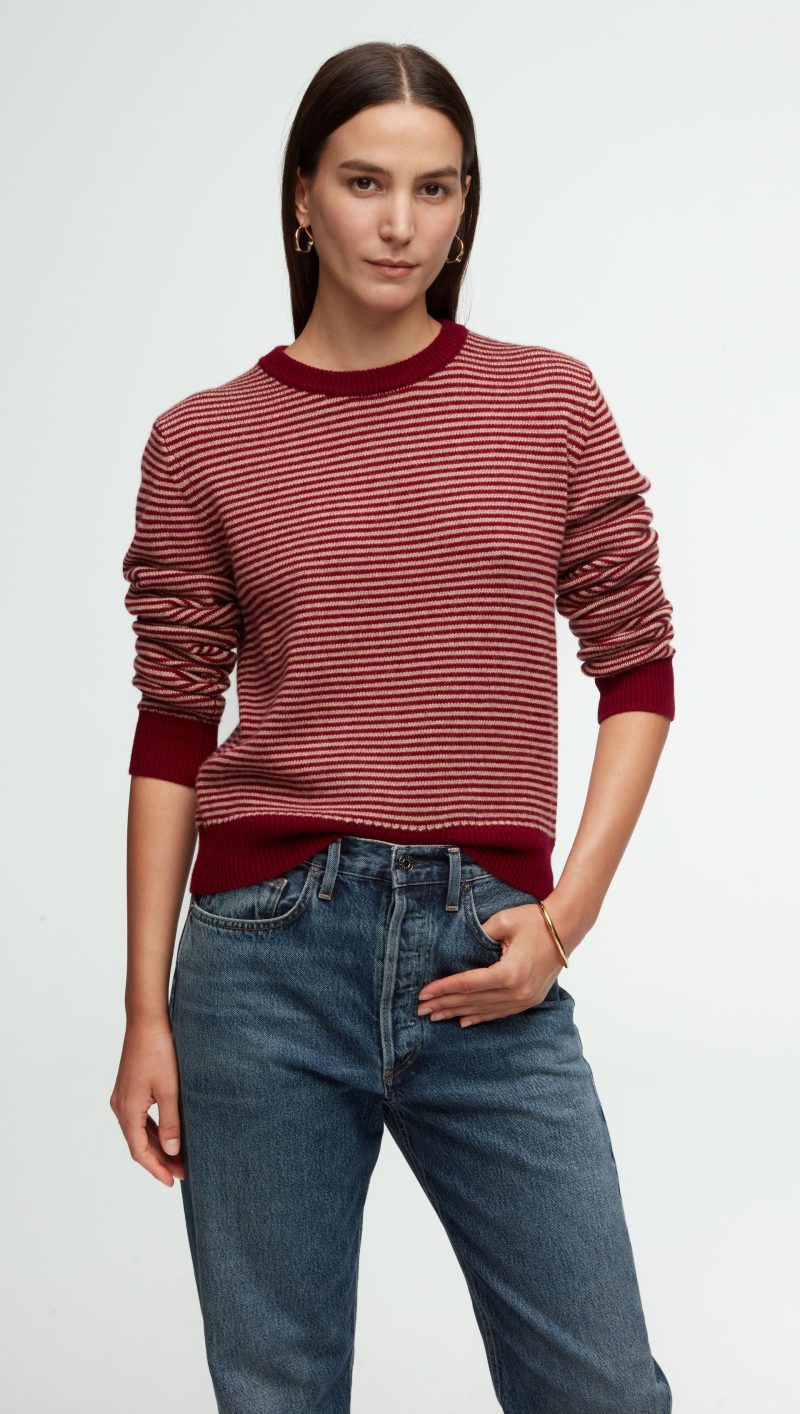 83 Striped Crewneck Camel Merlot 0425