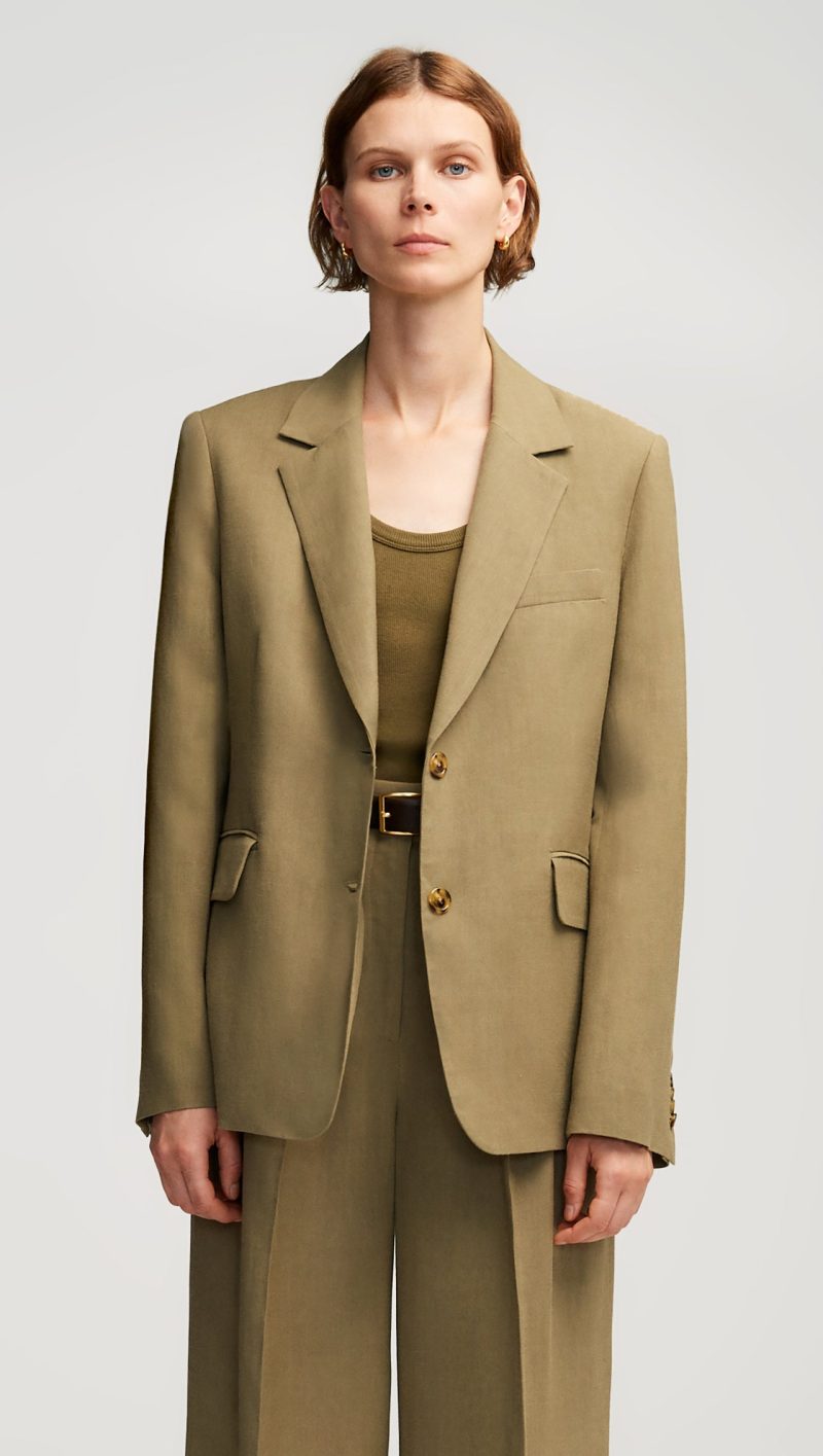 84 Boyfriend Blazer in Viscose Linen Twill Khaki Green 2325 cropped