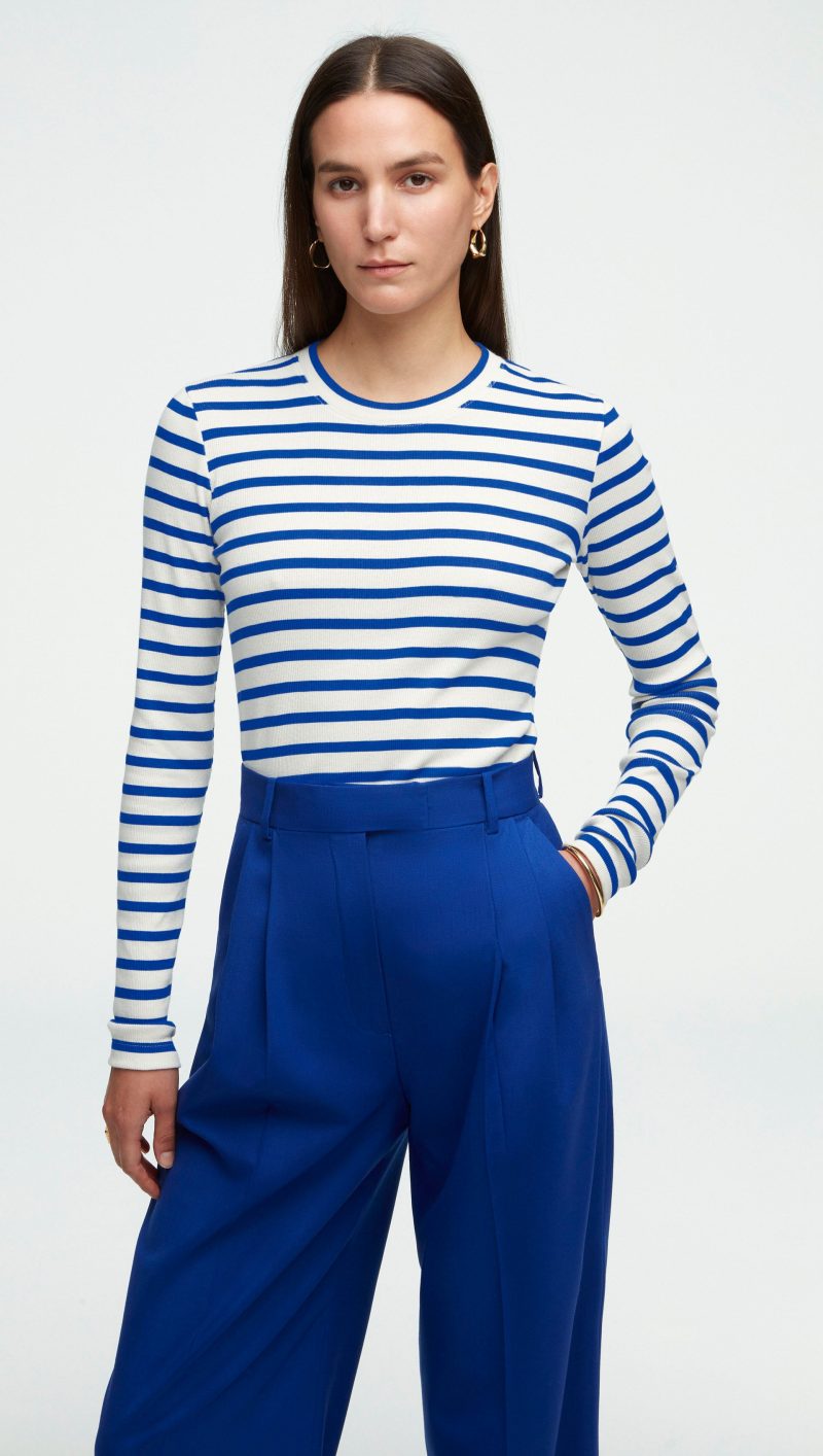 95 Striped Longsleeve Tee Ivory Cobalt 1536