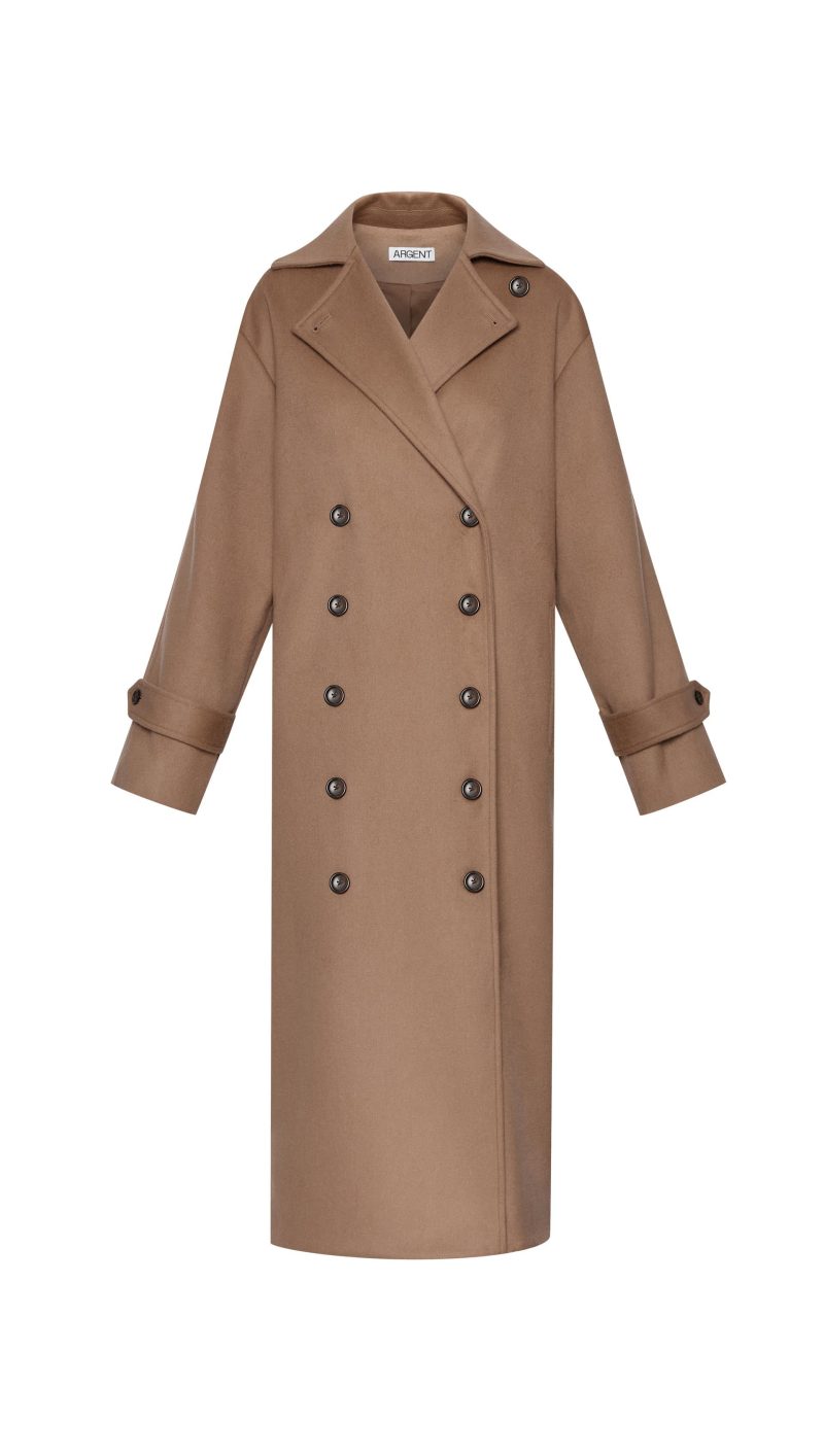 Double BreastedCoatinWool Cashmere Camel