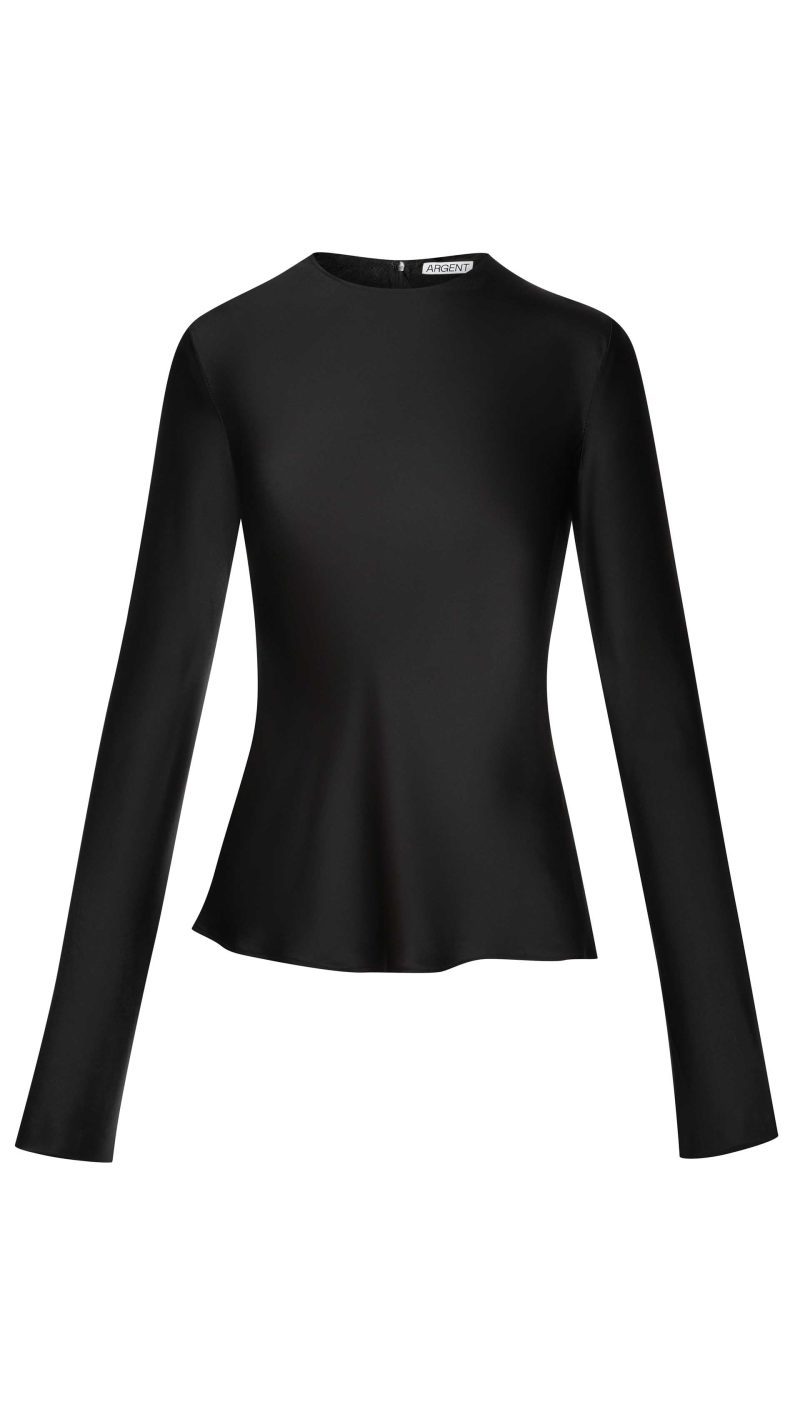 LongsleeveBiasTopinViscoseSatin Black