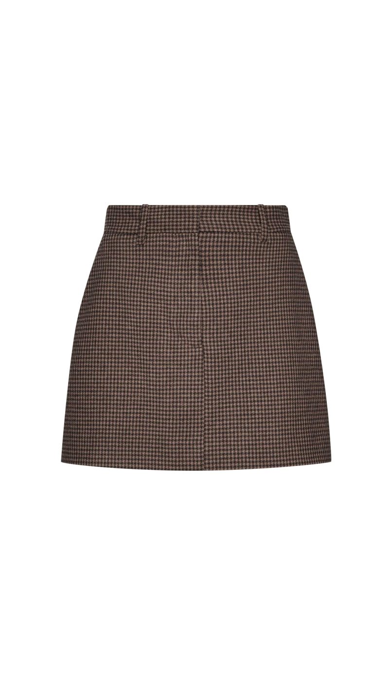 MiniTailoredSkirtinViscoseBlend Brown CamelHoundstooth 1