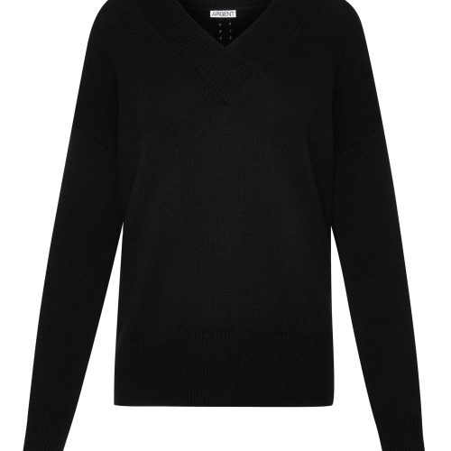 OversizedV NeckSweaterinMerinoWool Black