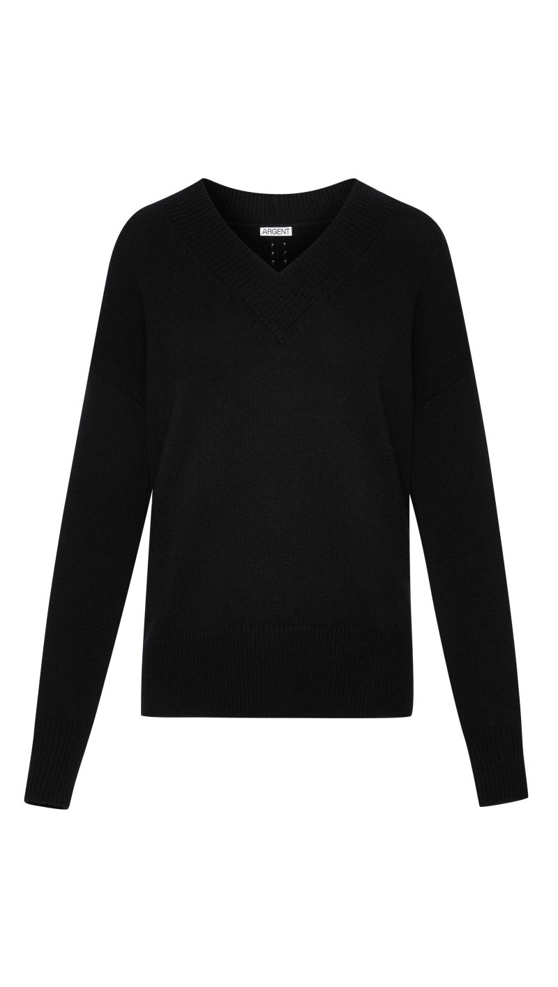 OversizedV NeckSweaterinMerinoWool Black