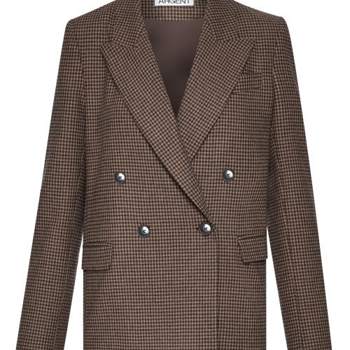 PeakLapelBlazerinViscoseBlend Brown CamelHoundstooth