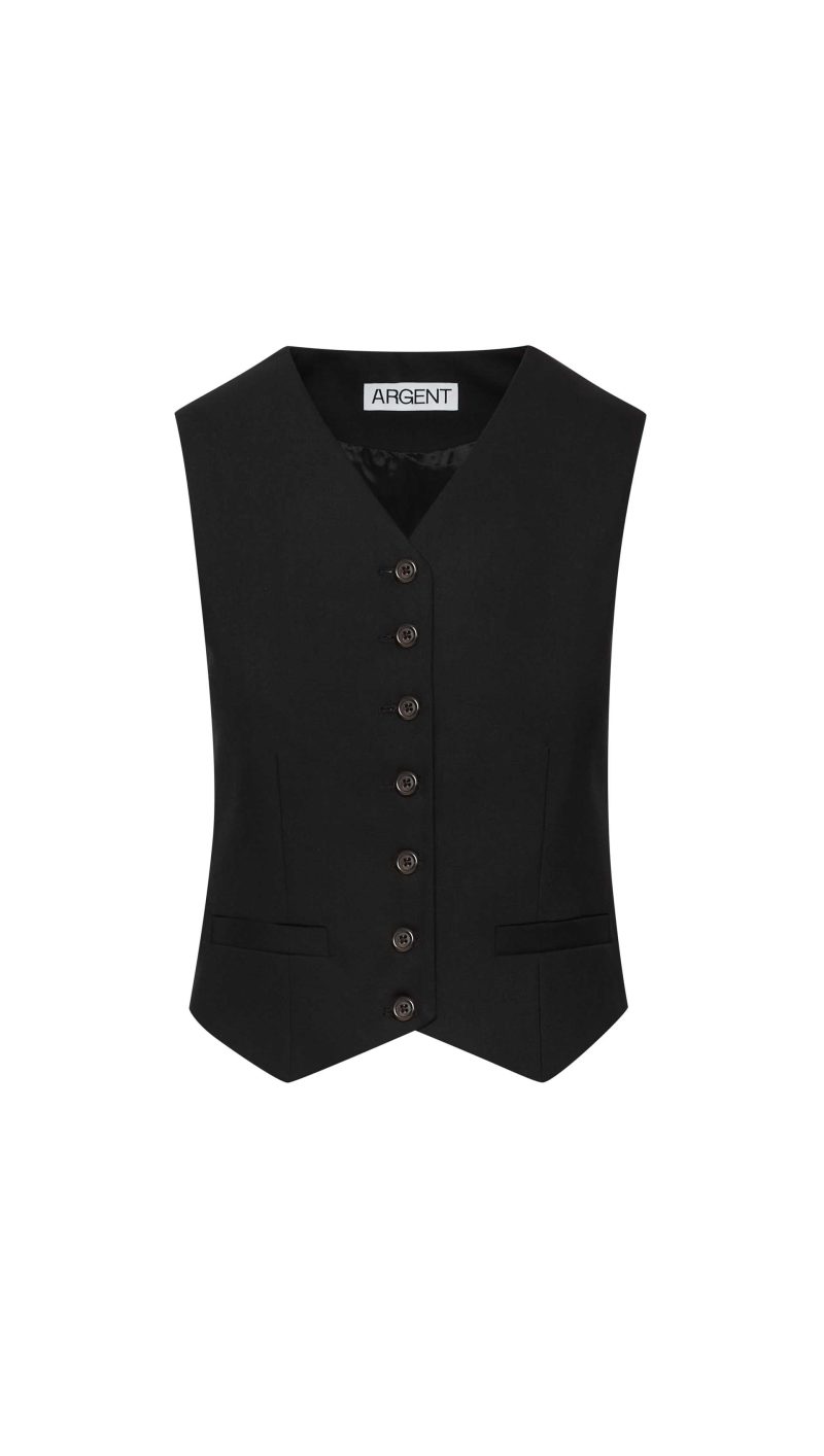 ShallowV NeckWaistcoatinSeasonlessWool Black