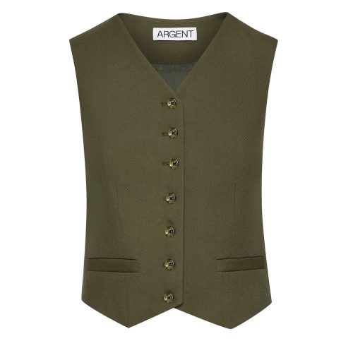 ShallowV NeckWaistcoatinViscoseWoolTwill Olive