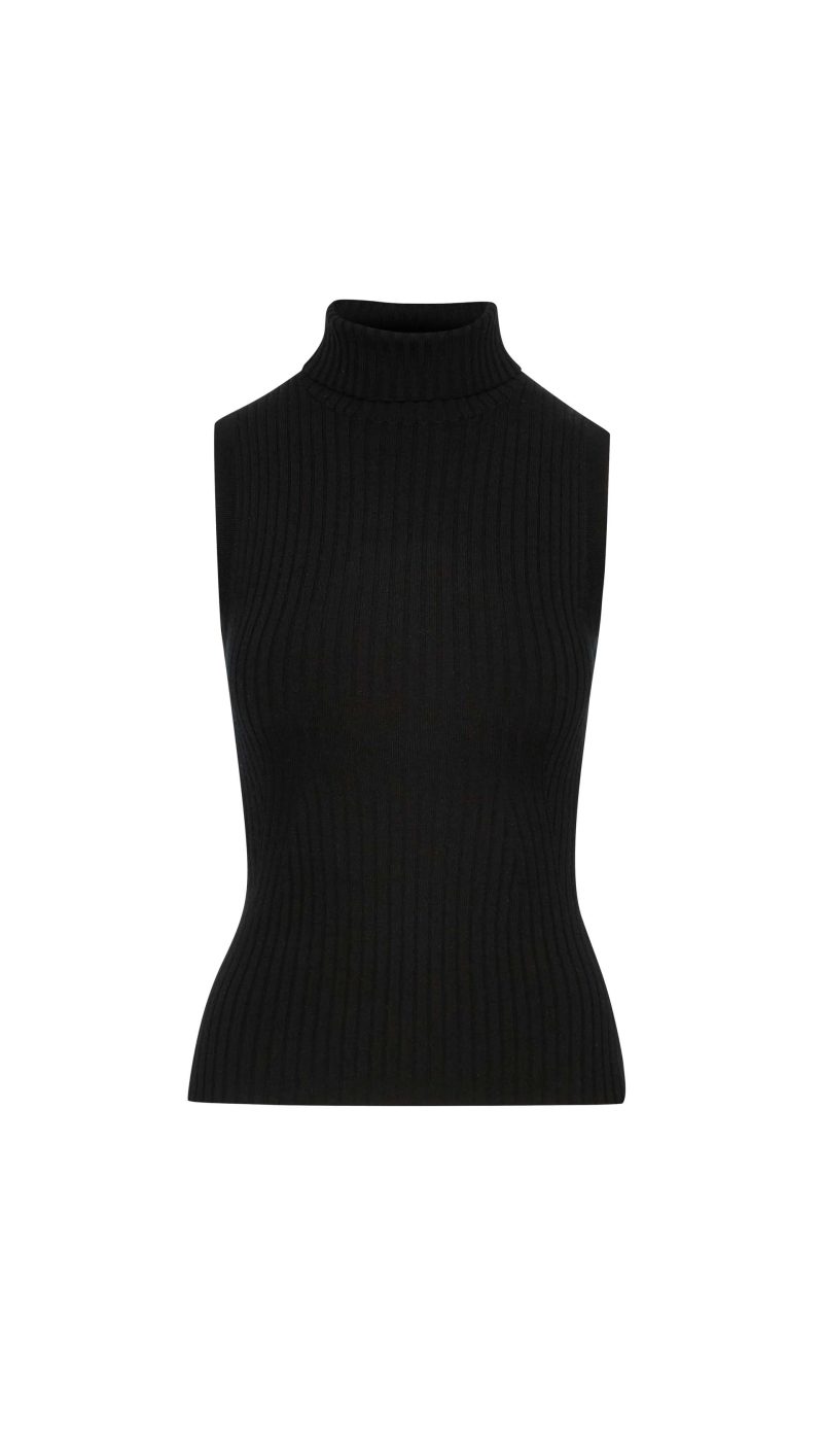 SleevelessTurtleneckinStretchWool Black