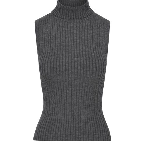 SleevelessTurtleneckinStretchWool Grey