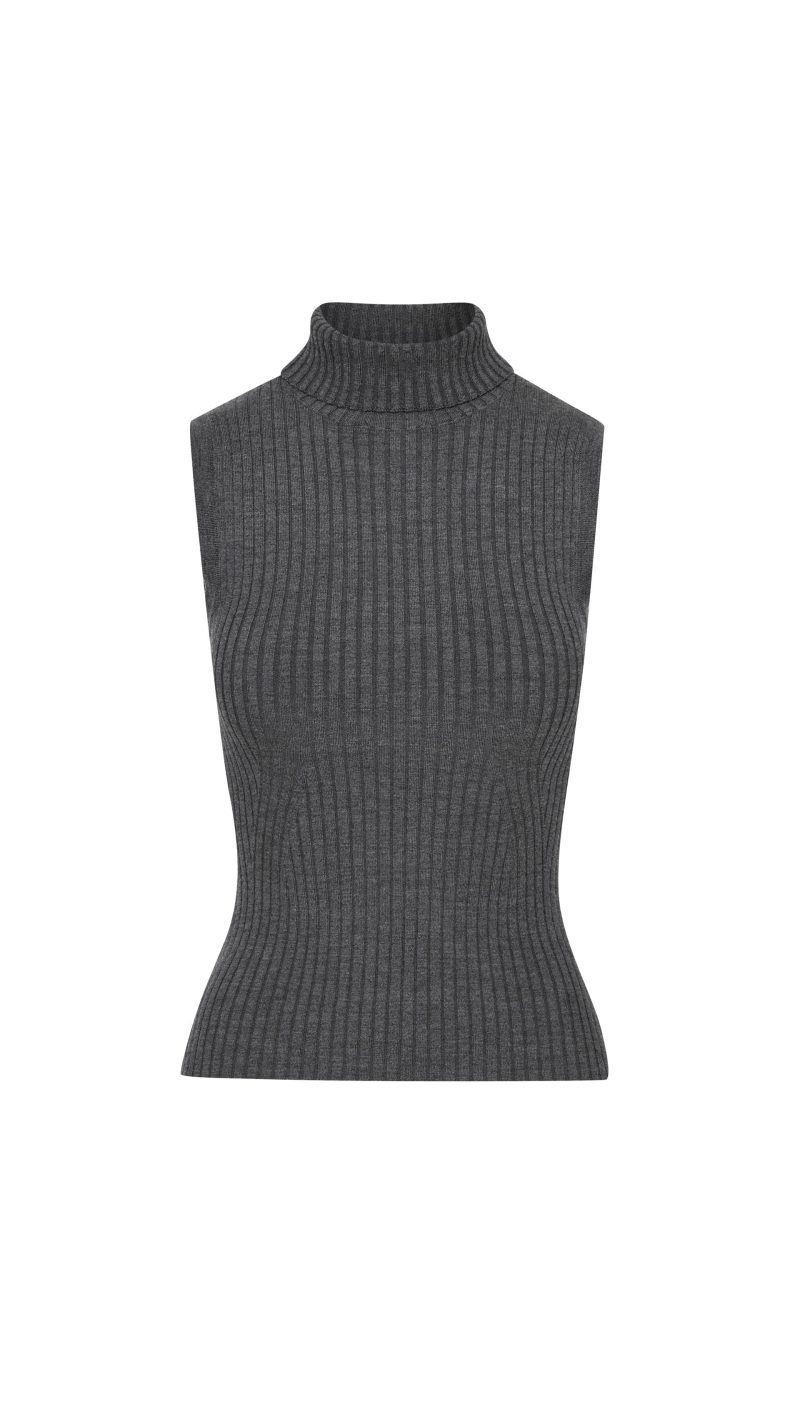 SleevelessTurtleneckinStretchWool Grey