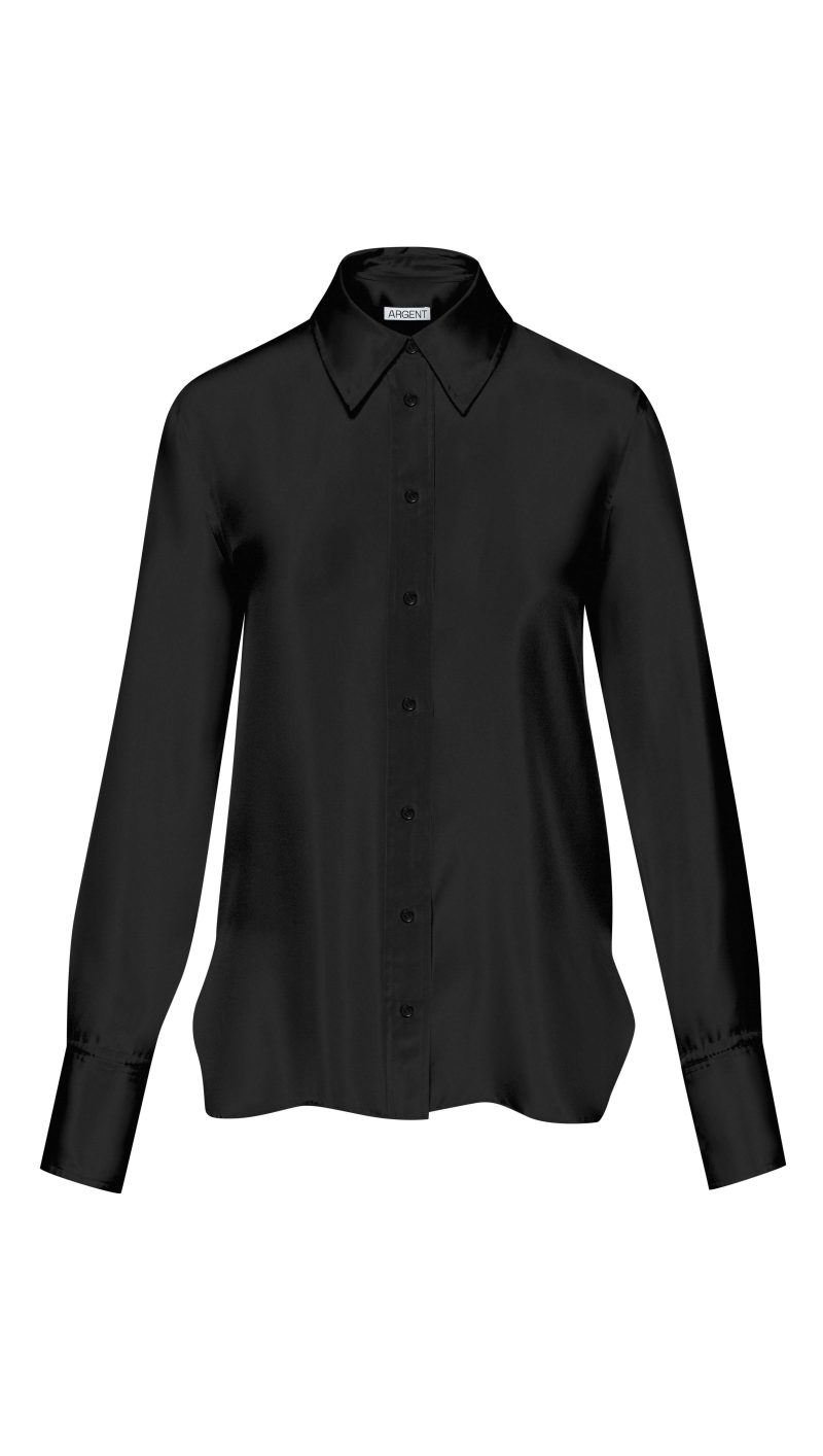 Slim Blouse in Silk Twill Satin Black