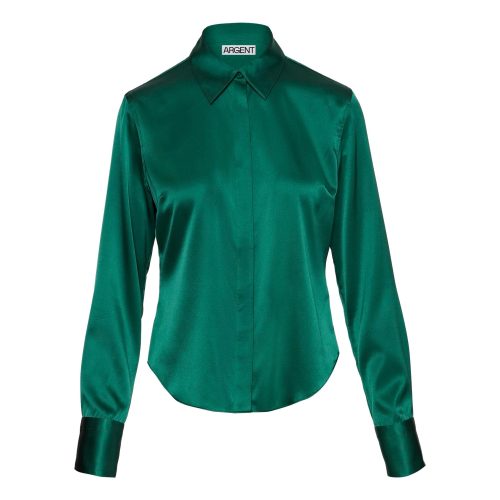 StretchBlouseinStretchSilkSatin Emerald 116