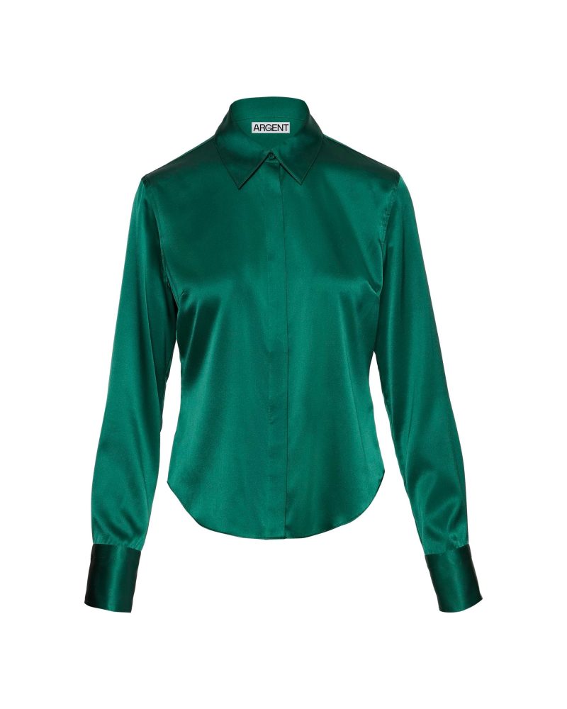 StretchBlouseinStretchSilkSatin Emerald 116