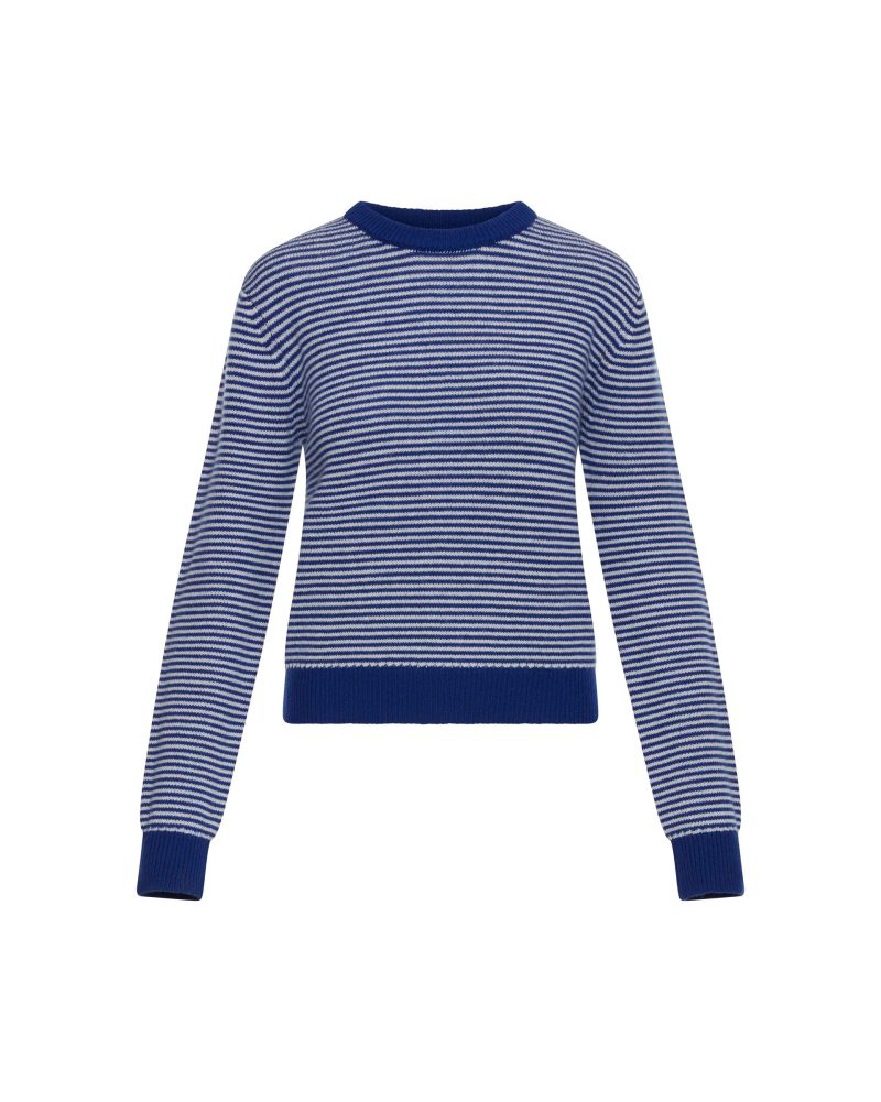 StripedCrewneckSweaterinWool CashmereIvoryCobalt 055 GHOST