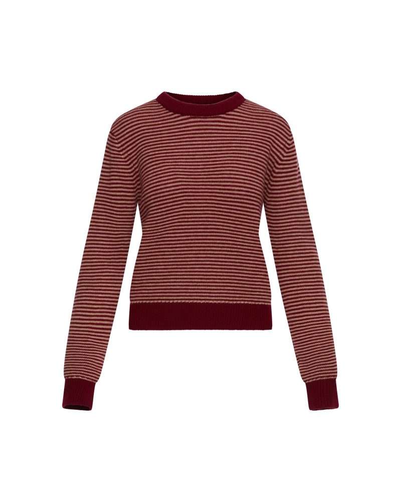 StripedCrewneckSweaterinWool Cashmere CamelMerlot 371 GHOST